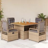 Spisebordssæt til haven 5 dele med hynder polyrattan beige