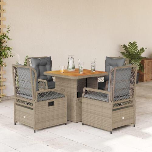 Spisebordssæt til haven 5 dele med hynder polyrattan beige