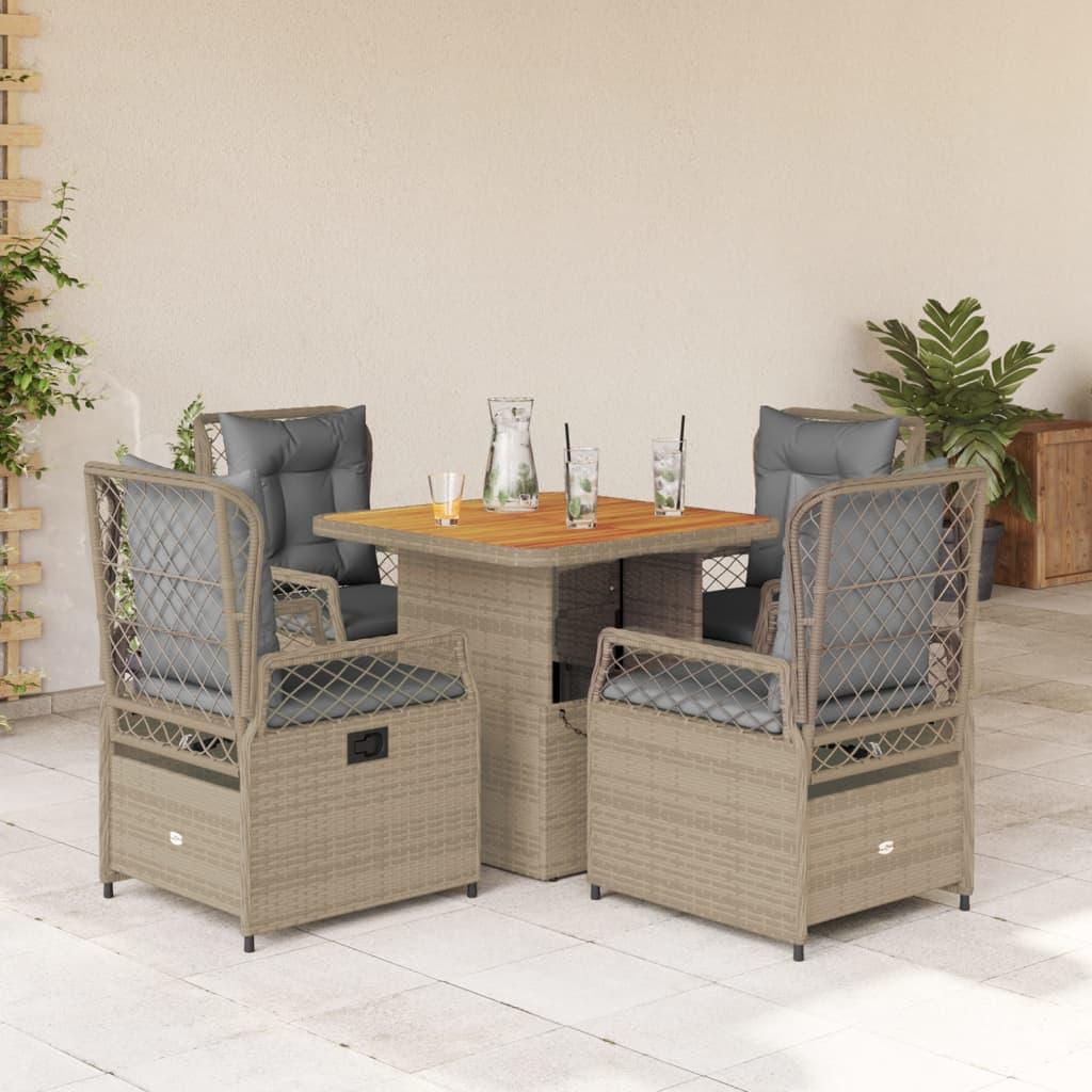 Spisebordssæt til haven 5 dele med hynder polyrattan beige