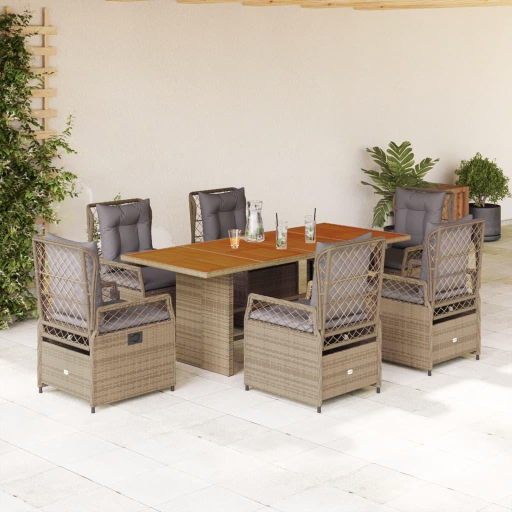 Spisebordssæt til haven 7 dele med hynder polyrattan beige