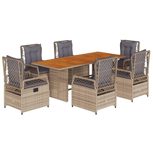 Spisebordssæt til haven 7 dele med hynder polyrattan beige
