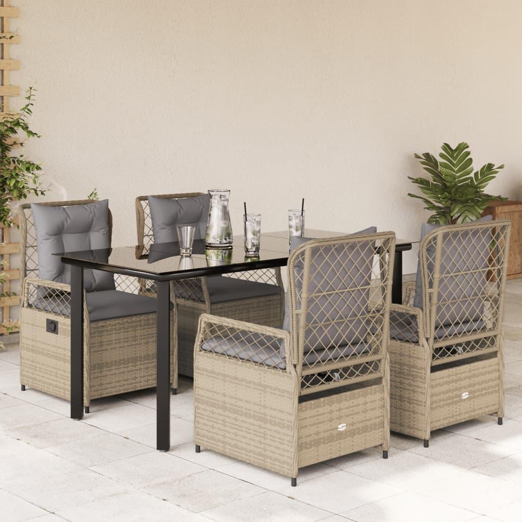 Spisebordssæt til haven 5 dele med hynder polyrattan beige billede