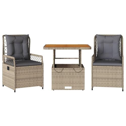 Spisebordssæt til haven 3 dele med hynder polyrattan beige