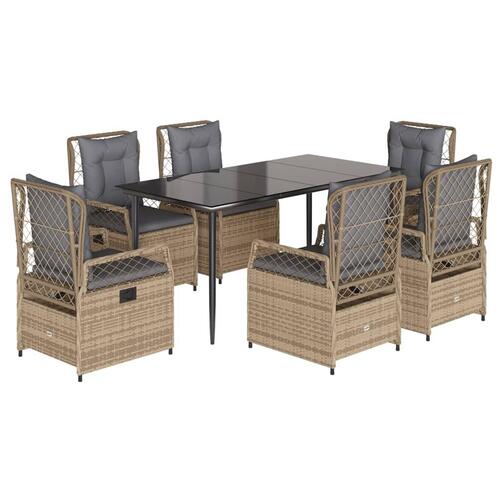 Spisebordssæt til haven 7 dele med hynder polyrattan beige
