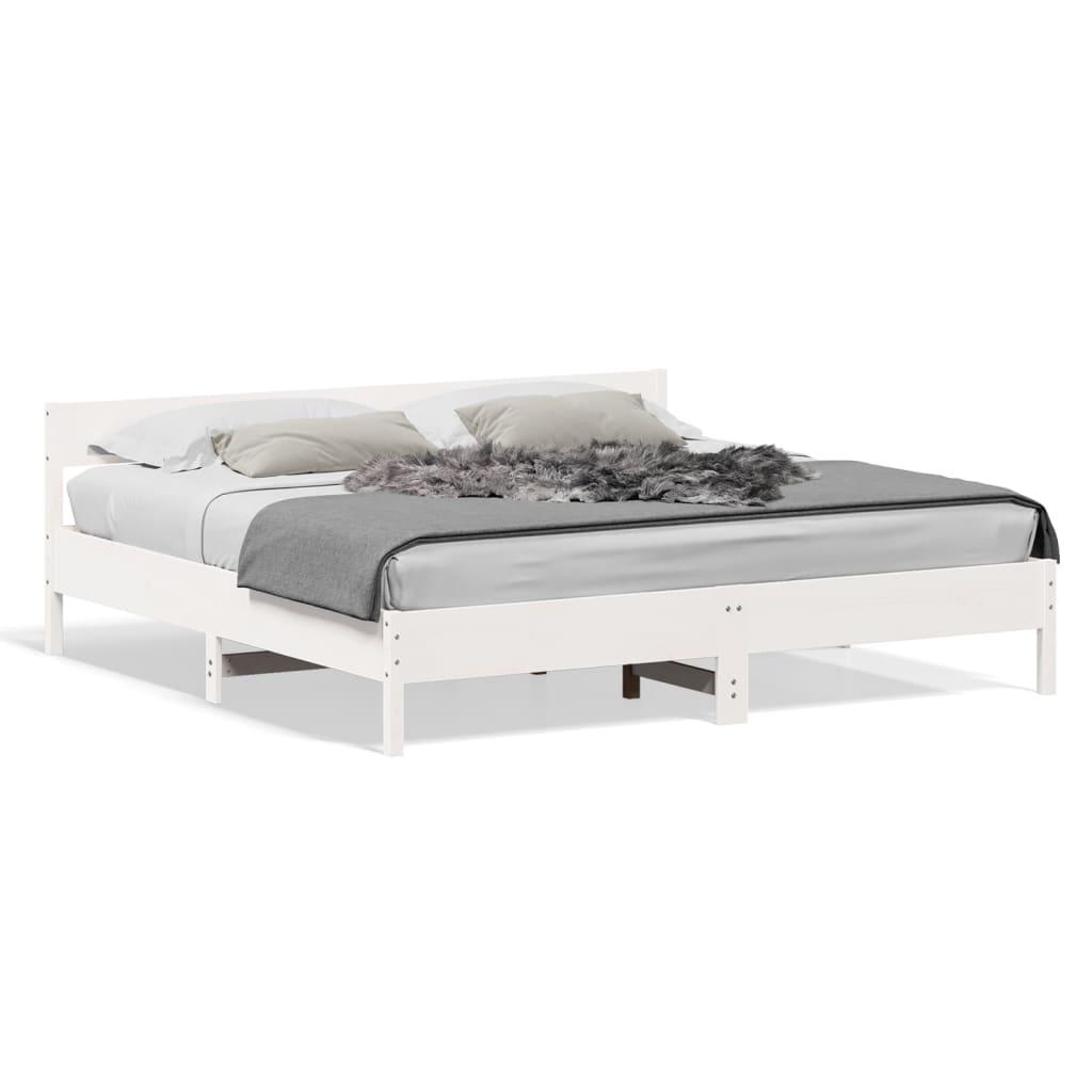 Sengeramme uden madras 200x200 cm massivt fyrretræ hvid