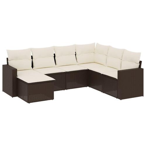 Sofasæt til haven 7 dele med hynder polyrattan brun