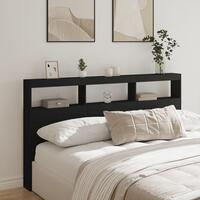 Sengegavl med opbevaring og LED-lys 180x17x102 cm sort