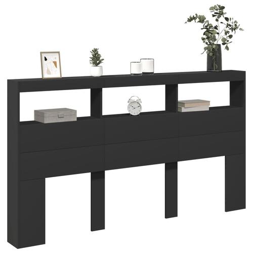 Sengegavl med opbevaring og LED-lys 180x17x102 cm sort