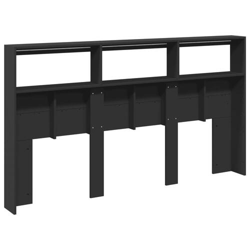 Sengegavl med opbevaring og LED-lys 180x17x102 cm sort