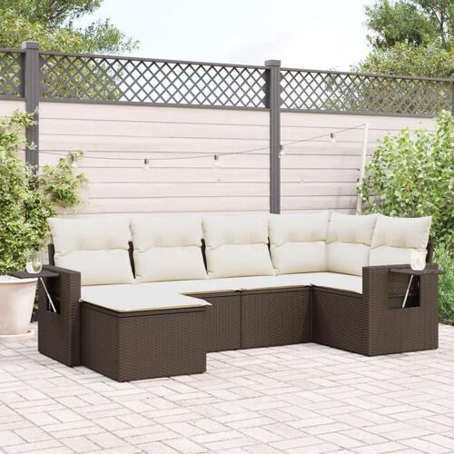 Sofasæt til haven 6 dele med hynder polyrattan brun