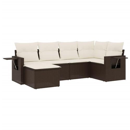Sofasæt til haven 6 dele med hynder polyrattan brun