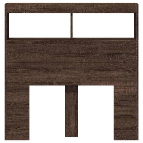 Sengegavl med opbevaring og LED-lys 100x17x102 cm brunt eg