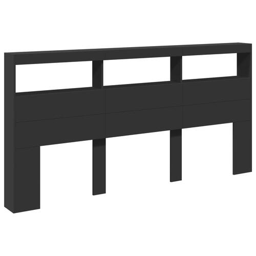 Sengegavl med opbevaring og LED-lys 200x17x102 cm sort