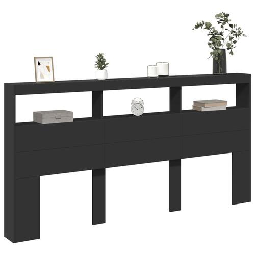 Sengegavl med opbevaring og LED-lys 200x17x102 cm sort