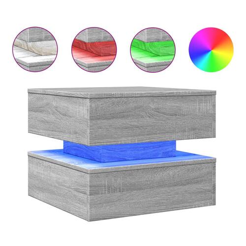 Sofabord med LED-lys 50x50x40 cm grå sonoma-eg