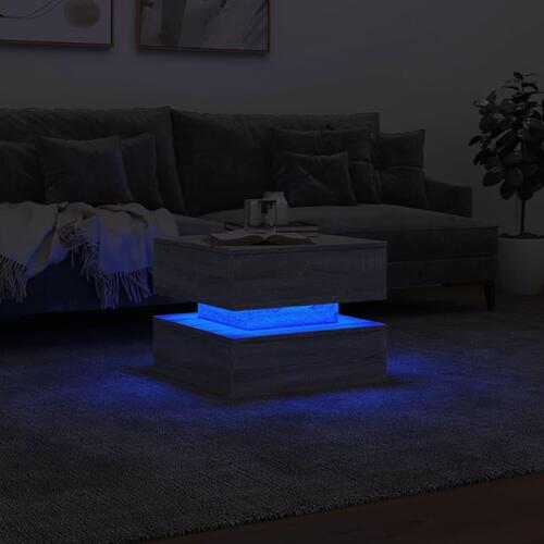 Sofabord med LED-lys 50x50x40 cm grå sonoma-eg
