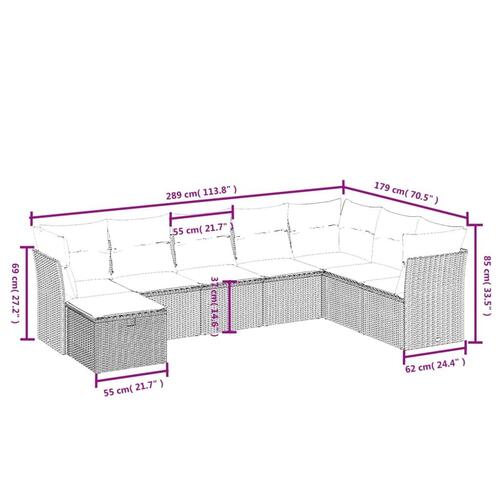 Sofasæt til haven 8 dele med hynder polyrattan brun