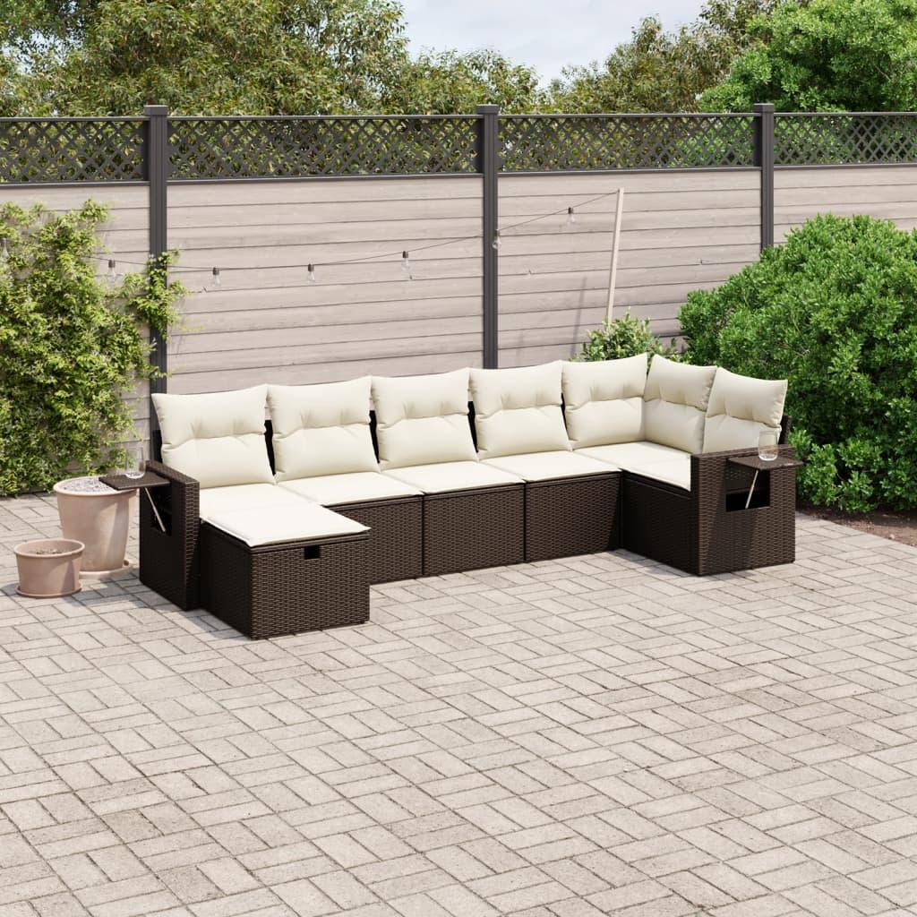 Sofasæt til haven 7 dele med hynder polyrattan brun