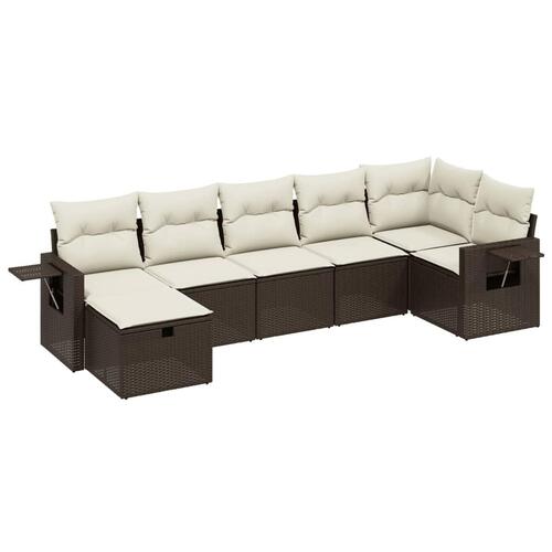 Sofasæt til haven 7 dele med hynder polyrattan brun