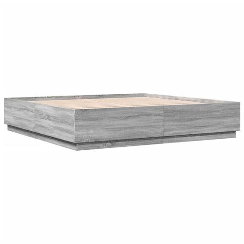 Sengestel 200x200 cm konstrueret træ grå sonoma-eg
