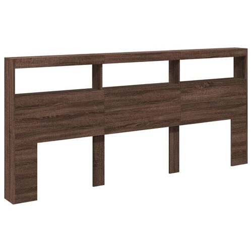 Sengegavl med opbevaring og LED-lys 220x17x102 cm brunt eg