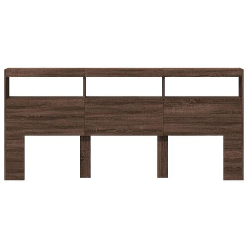 Sengegavl med opbevaring og LED-lys 220x17x102 cm brunt eg