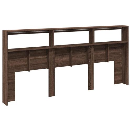 Sengegavl med opbevaring og LED-lys 220x17x102 cm brunt eg