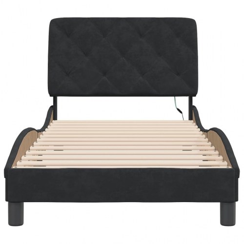 Sengeramme med LED 90 x 190 cm velour - sort