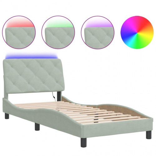 Sengeramme med LED uden madras 90 x 200 cm velour - lysegrå