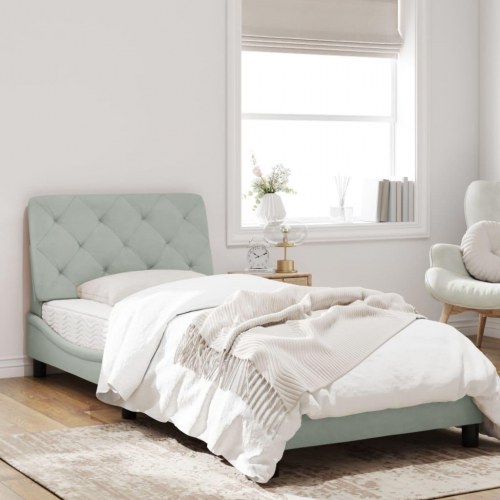 Sengeramme med LED uden madras 90 x 200 cm velour - lysegrå