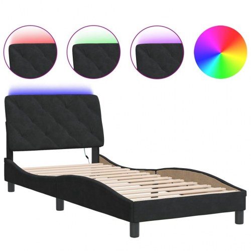 Sengeramme med LED uden madras 90 x 200 cm i sort velour