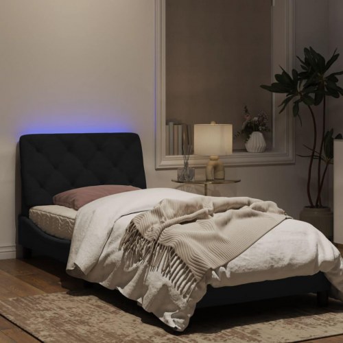 Sengeramme med LED uden madras 90 x 200 cm i sort velour