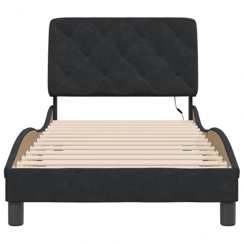 Sengeramme med LED uden madras 90 x 200 cm i sort velour