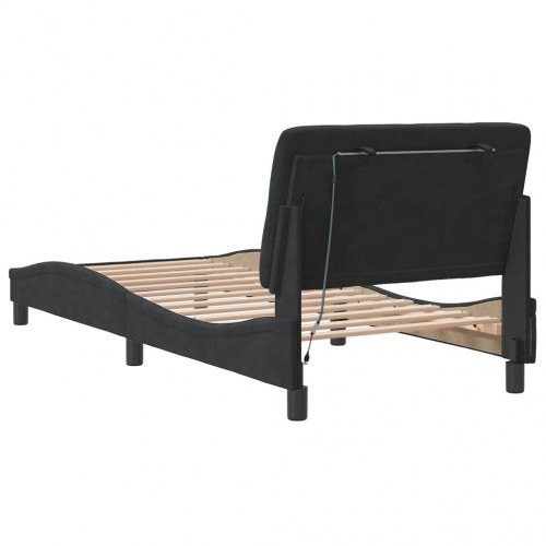 Sengeramme med LED uden madras 90 x 200 cm i sort velour