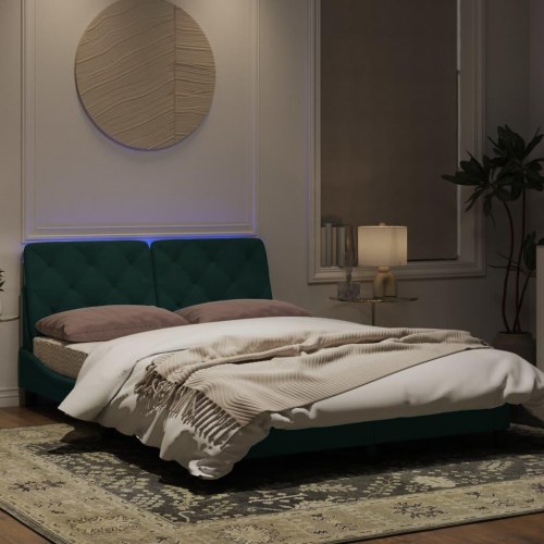 Sengeramme med LED uden madras 140 x 190 cm - mørkegrøn velour