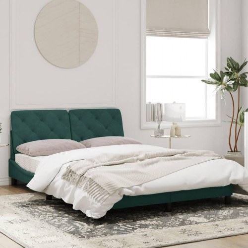 Sengeramme med LED uden madras 140 x 190 cm - mørkegrøn velour