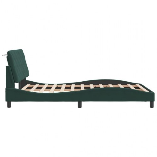 Sengeramme med LED uden madras 140 x 190 cm - mørkegrøn velour