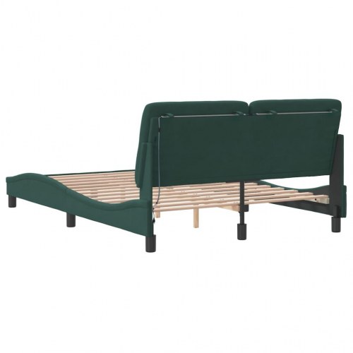 Sengeramme med LED uden madras 140 x 190 cm - mørkegrøn velour
