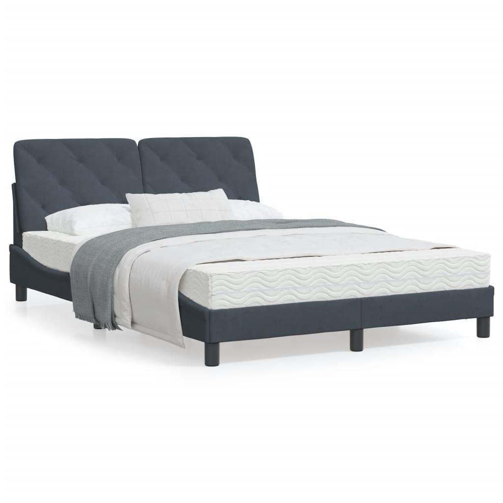 Sengeramme med LED i velour 140x190 cm - mørkegrå billede