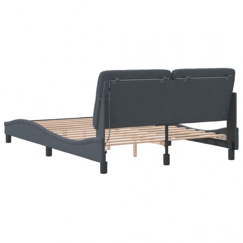 Sengeramme med LED uden madras 140 x 190 cm - mørkegrå velour
