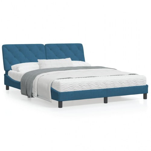 Sengeramme med LED 160 x 200 cm uden madras - blå velour