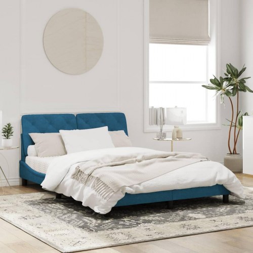 Sengeramme med LED 160 x 200 cm uden madras - blå velour