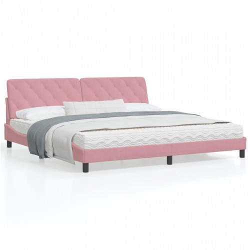 Sengeramme med LED uden madras 200x200 cm velour lyserød