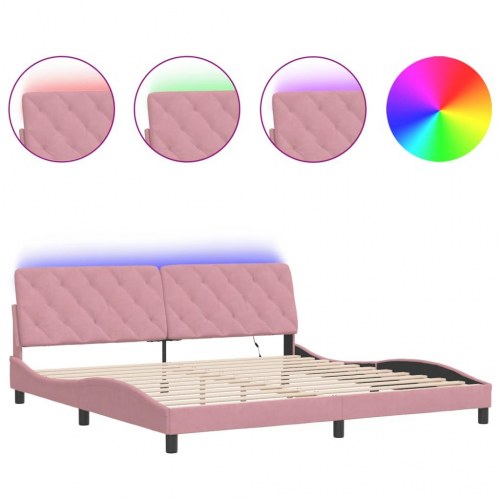 Sengeramme med LED uden madras 200x200 cm velour lyserød