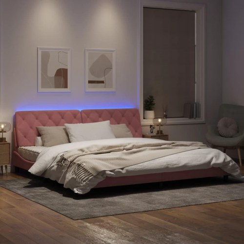 Sengeramme med LED uden madras 200x200 cm velour lyserød