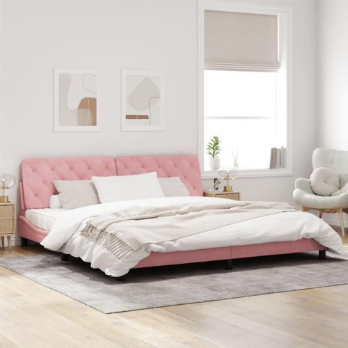 Sengeramme med LED uden madras 200x200 cm velour lyserød