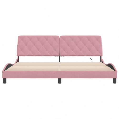 Sengeramme med LED uden madras 200x200 cm velour lyserød