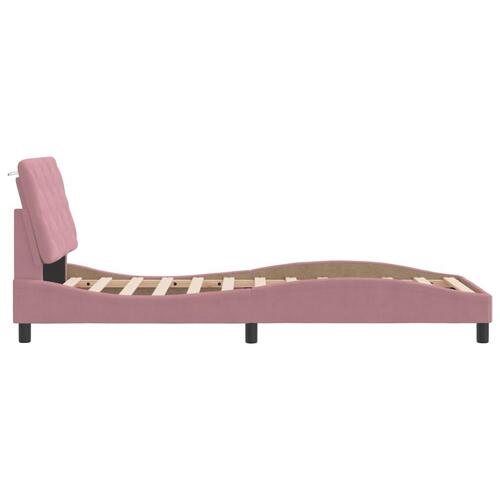Sengeramme med sengegavl 90x200 cm fløjl lyserød