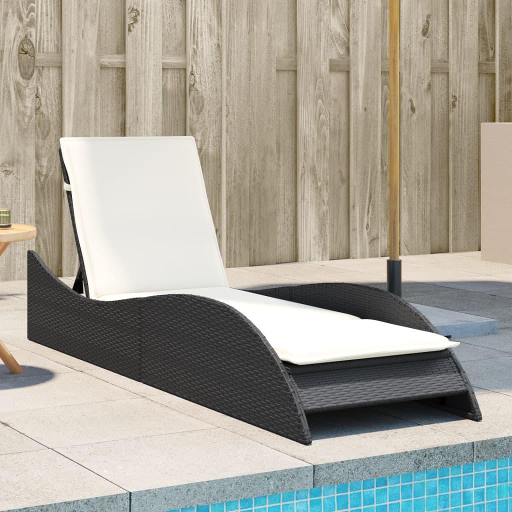Liggestol med hynde 60x205x73 cm polyrattan sort