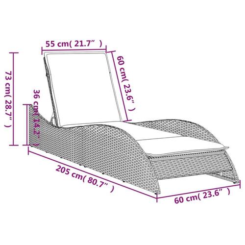 Liggestol med hynde 60x205x73 cm polyrattan sort